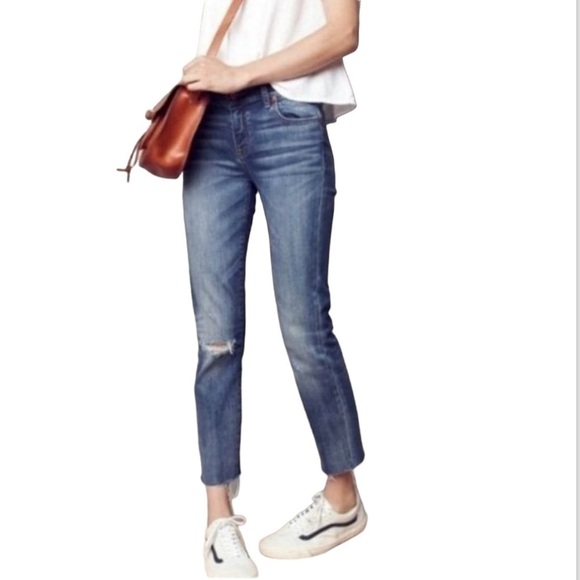 Madewell Alley Straight Distressed Raw Hem Jeans - Picture 1 of 7